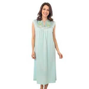 Vintage 1960s Satin Nightgown Sheer Embroidered Lingerie Sleep Dress M Nightie